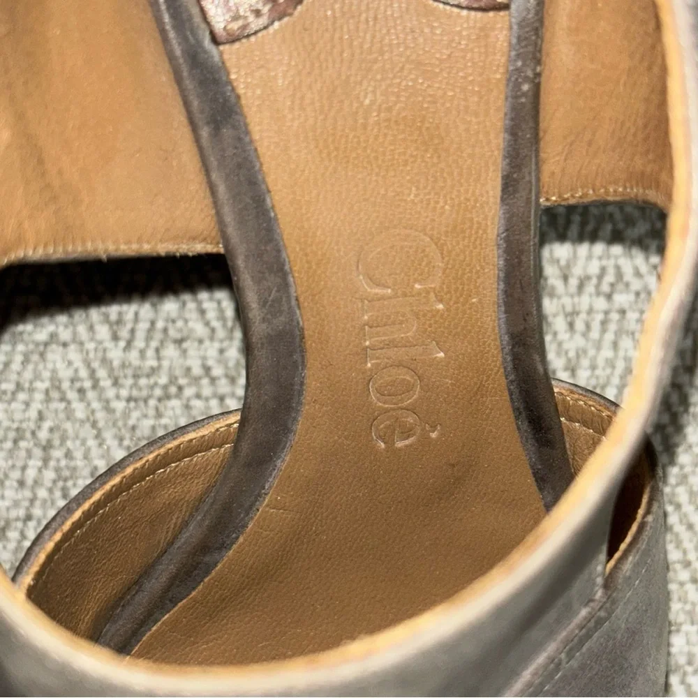 Chloe gray nubuck leather peeptoe platform wedge shoes zipper back size 36.5 6.5